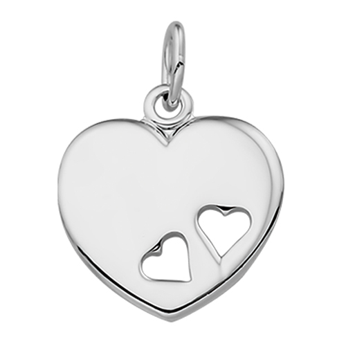 Hoogglans zilveren hart hanger met uitgesneden hartjes