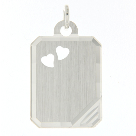 Zilveren ketting hanger rechthoek 15x20mm met 2 hartjes