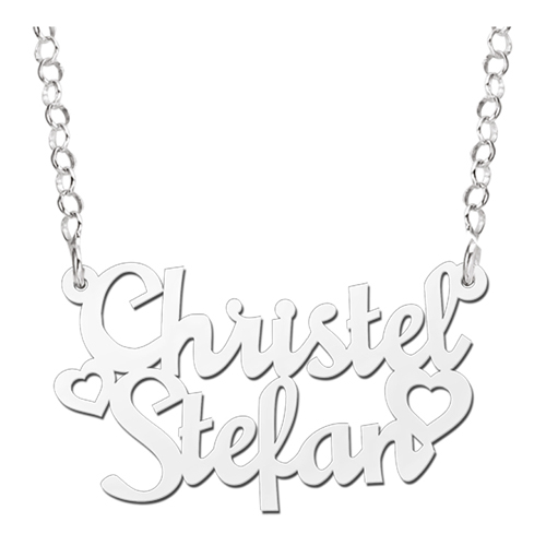 Zilveren naamketting model Christel-Stefan