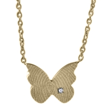 Gouden 14x17mm vlinder met vingerafdruk  met steentje en ketting