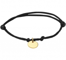 Gevlochten dames armband met goldplated rondje - zwart