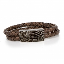 Dubbel gevlochten leren armband met vingerafdruk