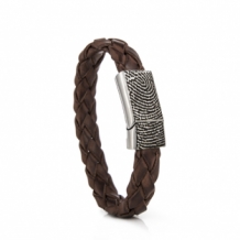 Gevlochten leren armband met vingerafdruk