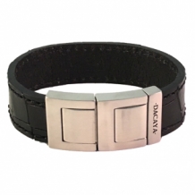 Leren armband Dacaya Maxtor croco zwart