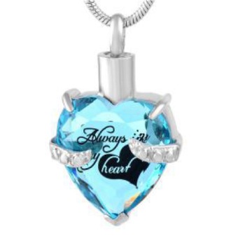 RVS ashanger hart steen lichtblauw always in my heart