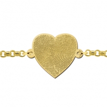 Gouden schakel hart 15mm met afdruk
