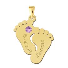 Gouden hanger voetjes met geboortesteen 