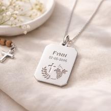 Gepersonaliseerde Zilveren Communie Hanger met Naam en Datum sfeerbeeld