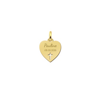 Gouden hart hanger met kruis - communie met naamgravure