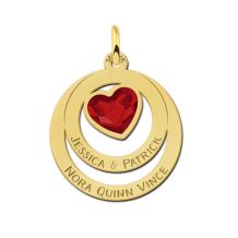 Familie ketting met swarovski steen in hartvorm goud