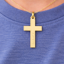 Gouden kruis hanger met naam – Eerste Communie Ketting (Graveerbaar) sfeerbeeld