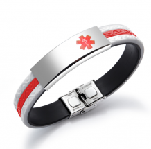 ICE SOS armband met plaat en rood-witte band