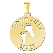 Gouden babyhanger voetjes naam en datum