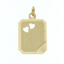 Gouden ketting hanger rechthoek 15x20mm met 2 hartjes