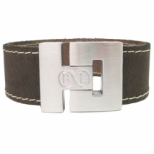 B&L leren armband bruin met witte stiksels