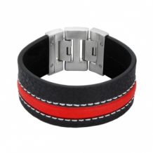 Leren armband Dacaya High way Zwart-rood 28mm