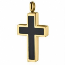 RVS goudkleurige hanger met askamer kruis met zwart kruis