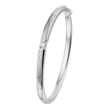 Smalle zilveren armband met afdruk en steen