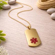 SOS hanger met ketting 22x36mm edelstaal goudkleurig