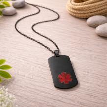 SOS hanger met ketting 22x36mm edelstaal zwart