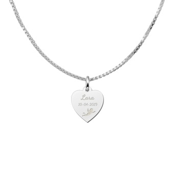 Zilveren hanger hart met engel - gepersonaliseerd communie cadeau