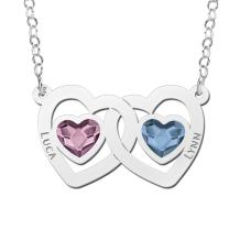 Familie ketting met hartjes swarovski steen zilver