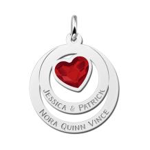 Familie ketting met swarovski steen in hartvorm zilver