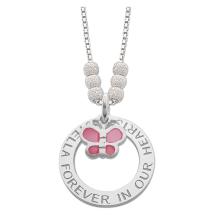 Zilveren mama ketting met vlinder roze