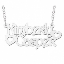 Naamketting zilver model Kimberly-Casper met hartjes