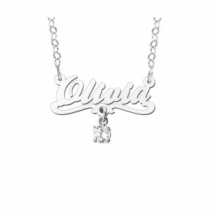 Zilveren kinder naamketting model Olivia Wit zirkonia