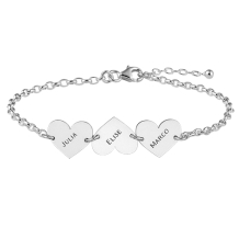 Zilveren armband drie hartjes met naam Names4ever