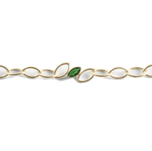 Gouden armband met askamer achter markiesvormige synt. smaragd
