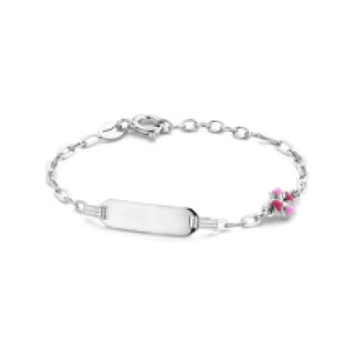 Kinderarmbandje zilver met roze klavertje vier