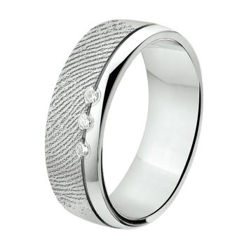 Ring bol zilver met afdruk en 3 steentjes