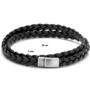 Gevlochten zwart lederen armband