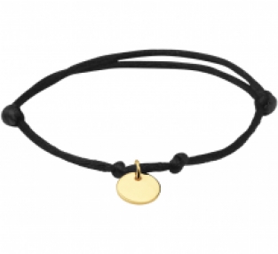 Gevlochten dames armband met goldplated rondje - zwart