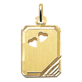 Gouden ketting hanger rechthoek 14x18mm met 2 hartjes