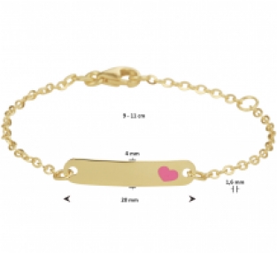 Gouden kinder armbandje met plaat en roze hartje