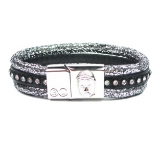 Leren armband B&L met 3 banden en Buddha Metallic