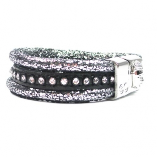 Leren armband B&L met 3 banden en Buddha Metallic