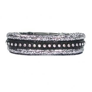 Leren armband B&L met 3 banden en Buddha Metallic