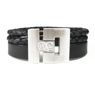 Leren armband B&L zwart driedubbel