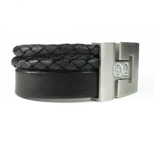 Leren armband B&L zwart driedubbel