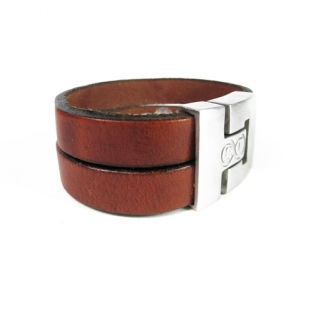 Leren armband B&L met twee banden