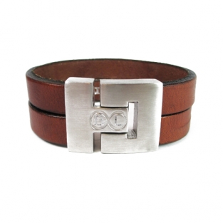 Leren armband B&L met twee banden