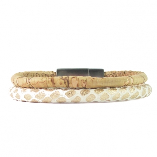 Dubbel leren armband bruin-wit B&L