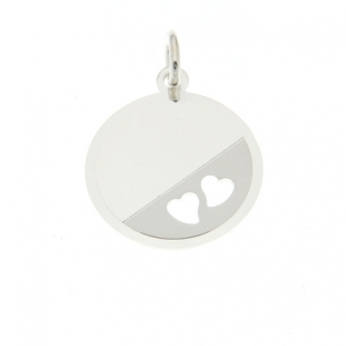 Ronde zilveren ketting hanger met 2 hartjes