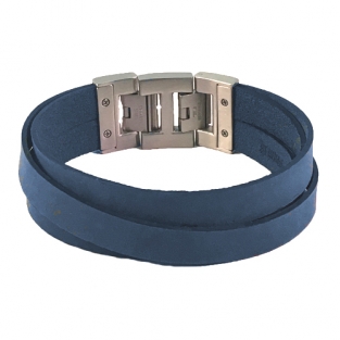 Leren armband Dacaya Cross roads blauw 28mm