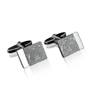 Rechthoekige zilveren manchetknopen met vingerafdruk en tekstvak