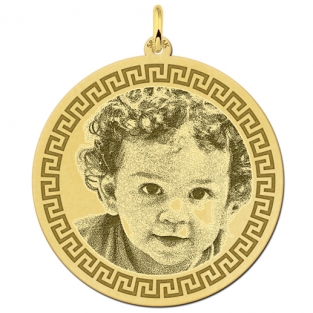 Ronde gouden foto hanger met meander rand